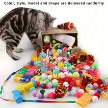 64pcs/48pcs/32pcs/16pcs Mixed Cat Toy Set - Variety Of Colorful Plastic Toys, Suitable For Multiple Cats, Keeps Cats Entertained Daily, Cat Toy Assortment Gift Pack, Cat Teaser Toys - Multicolor - View 3