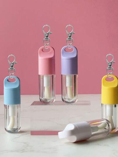 1 个带龙虾扣的透明唇彩包装容器，可再填充的唇彩瓶，可重复使用的迷你涂抹器，吊坠大刷头粉色唇彩管，DIY 唇膏补充装，旋转螺旋盖，旅行必备，适用于液体、唇油、遮瑕膏，可日常使用，通勤、约会、露营、度假、婚礼、返校、派对