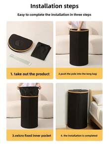 1 giỏ đựng quần áo bẩn bằng tre và gỗ, giỏ đựng quần áo bẩn kiểu phòng ngủ có túi bên trong và nắp, giỏ đựng quần áo bẩn có thể gấp gọn, giỏ đựng quần áo bẩn - Nhiều màu - Xem 10