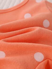 Autumn/Winter Baby Girls' Round Neck All-Over Allover Print White Polka Dot & Gray Cartoon Elephant Long Sleeve Footie Jumpsuit - Orange - View 9