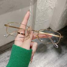 Minimalist Rectangular Personalized Artistic Style Frame Glasses, Korean-Style  Non-Prescription Lenses, Unisex Design. - Vàng - Xem 1