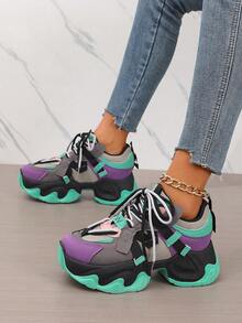 Old Daddy Shoes Ladies New Explosions Breathable Platform Shoes Ladies Shoes Popular Retro Casual Street Sports Shoes. - 淺灰紫 - 查看 3