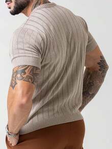 Men's Textured Lightweight Knit T-Shirt, High Quality Premium Spring Summer 26 - Beige - View 3