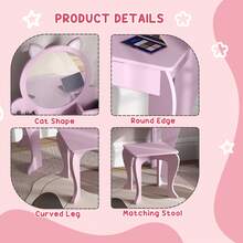ZONEKIZ Kids Dressing Table, Kids Vanity Table, Girls Dressing Table With Mirror, Stool, Drawer, Storage Boxes, Cat Design, For Ages 3-6 Years - Pink - 粉色 - 查看 7