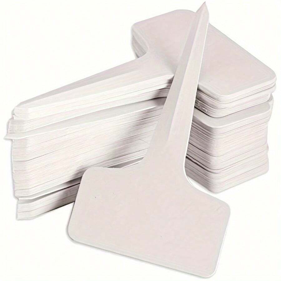 100 Durable T-Shaped Garden Labels - Suitable For Indoor And Outdoor Gardens, Nurseries, And Farms With Weatherproof Plastic Plant Markings - Easy To Write, Rust Proof, Reusable, Waterproof - trắng - Xem 1