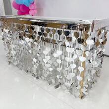 1 件 75*275 厘米银色串珠窗帘桌裙，婚礼生日派对节日甜点桌装饰，毕业活动餐桌装饰 - 銀色 - 查看 9