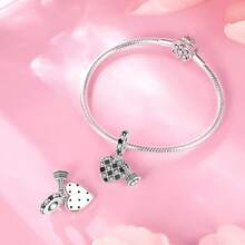 Silver Plated Charms Hollow Heart To Heart Purple Zirconia Lotus Mother And Daughter Embrace Stars Moon Cross Rubik Cube Colorful Zirconia Rubik Cube Hollow Heart Beads Cute And Colorful Heart-Shaped Puzzle Design Series Beads Charm Fit Original Bracelet Charm Beads Necklace Diy Female Jewelry