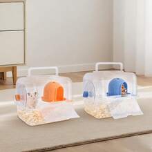Portable Hamster Travel Carrier Cage,Outdoor Small Pets Breathable Cage,Multifunctional Guinea Pig Carrier With Water Bottles, Running Wheels, Ladders, Dodge Houses And Feeders (Blue, Style B) - Orange - 查看 4