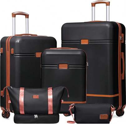 YSTYLE LONG VACATION 5-Piece Travel Luggage Set With ABS+PC Hard Shell Carry-On Suitcase, Spinner Wheels And YKK Zipper With TSA Lock