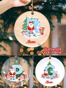 Decorazioni natalizie personalizzate, decorazioni natalizie con alfabeto personalizzato, regali di Natale con nome personalizzato, regali di Natale per i nipoti, Babbo Natale, Natale, addobbi fai-da-te, ornamenti natalizi per la famiglia 2025, decorazioni natalizie, regali per la famiglia, ricordo in acrilico, decorazioni natalizie per la casa, motivo albero di Natale - Stile A - Visualizzare 1
