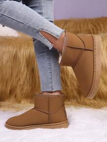 Women's Maillard Thermal Lined Thick Winter Snow Boots, Outdoor Slip-On Short Boots, Solid Color Thick Sole Casual Boots