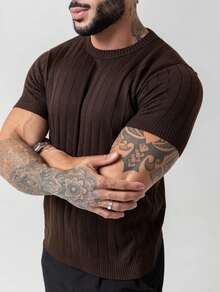 Men's Textured Lightweight Knit T-Shirt, High Quality Premium Spring Summer 26 - Rust Brown - View 5