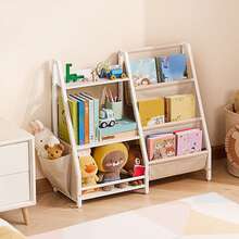 3-Tier Kids Bookshelf, Toy Storage Organizer For Toddler, Book Shelf For Kids Rooms With Sling Book Rack And Storage Bag, Kids Storage Book Shelves For Kids Room, Playroom, Kindergarten, Nursery - Rack + Bag Metal 31-40inch White - View 9