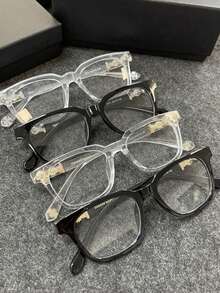 New Y2K Square Frame Glasses, Black And White Color, Fashion Accessories For Men And Women, Full Frame Glasses, Suitable For Various Uses, Can Be Used As Gifts - 黑色 - 查看 1