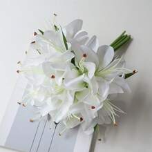 1/5PCS 人造百合花茎，简单的涤纶假花，适用于家居装饰、情人节、生日毕业礼物，适合新年、万圣节、圣诞节、婚礼胸花、生日、母亲节和家居装饰使用（款式随机）1PC/3PCS/5PCS 人造花采用柔软的聚氯乙烯材料制成，形状灵活且易于存放，非常适合家居装饰