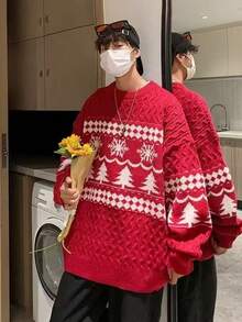 Maglione natalizio da uomo, nuovo per autunno/inverno, a collo tondo, lavorazione a trecce, adatto per Natale, raduni festivi, feste, essenziale per il Natale