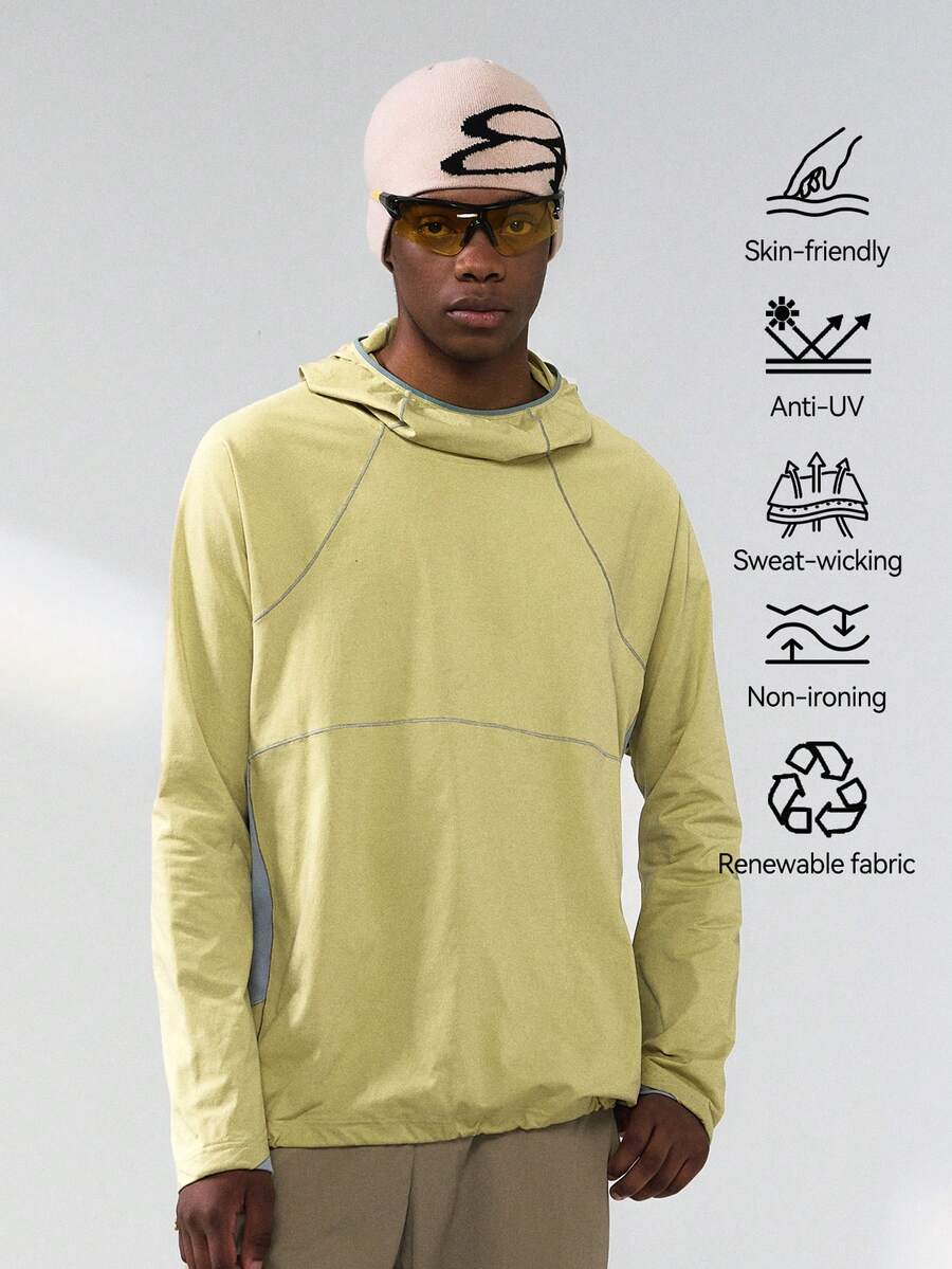 INFLATION 25 Breathable Hooded T-Shirt, Lightweight Long Sleeve T-Shirt For Sports & Outdoor, Autumn - Yellow - View 1