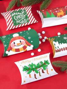 12pcs Christmas Pillow Gift Boxes With Santa, Snowman & Elk Prints For Candy, Small Presents, Holiday Party Favors, Stocking Stuffers, Table Decor, Secret Santa Exchange, Office Gift Wrapping, Winter Wedding, Birthday, And Home Decor