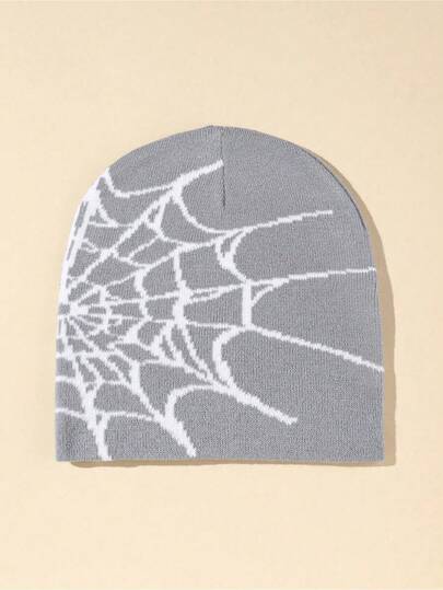 Men's Knit Hat With Personalized Spider Web Pattern And Jacquard Design Street