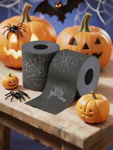 4 szt./1 szt. Czarny papier toaletowy z motywem pajęczyny na Halloween, limitowana edycja Dark Web, zabawny i nowatorski papier toaletowy, dekoracja łazienki, prezent-żart, parodia kreatywności, estetyczny design w stylu horroru, papier bibułkowy w tematyce imprezowej, wyjątkowy prezent, dekoracja na Halloween