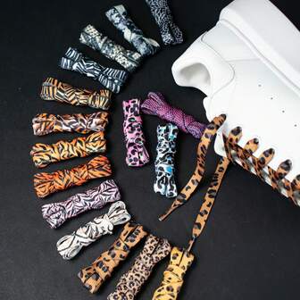 1 Pair Animal Print Shoelaces (Leopard, Zebra, Snake Patterns) Suitable For Casual, Sports, Basketball Shoes