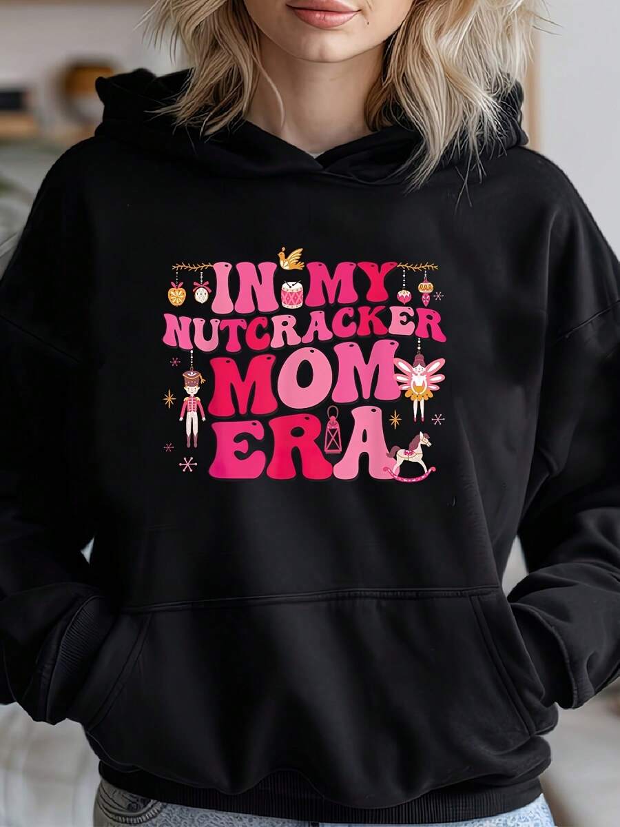 Women's In My Nutcracker Mom Era Hoodie - Cozy Blend Pullover With Festive Ballet Design, Long Sleeve Casual Sweatshirt For Spring Fall, Dance Hoodie - Black 18 - View 1