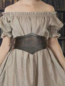 1 Stück Halloween Mode Frauen Blumen Muster PU Leder Breiter Taillengürtel, mittelalterlicher Retro Stil, Wikinger Kostüm, Erwachsenen Rollenspiel Accessoire