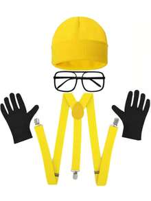 4件套D EXCEED黄色角色扮演服装配饰套装，男女通用——黄色针织帽、道具眼镜、Y型背带、手套——适用于复活节、万圣节庆祝活动、角色扮演派对、学校舞台表演、主题服装聚会 - 彩色 - 查看 20