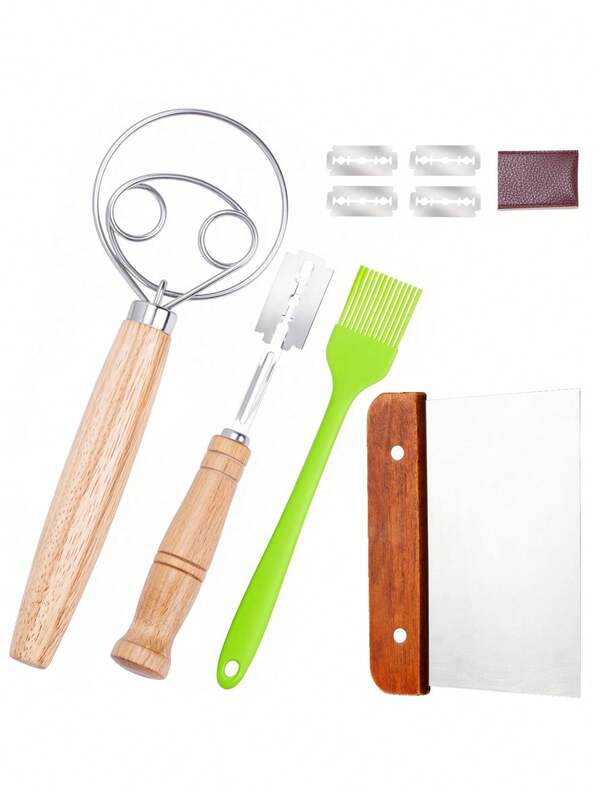 Amasadora danesa para masa, con herramienta para marcar masa con levadura, herramientas para hacer pan y suministros de horneado - Gancho para masa, batidor holandés, raspador de pan y pasteles, y brocha para pastelería