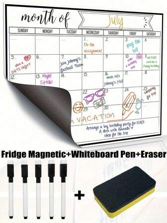 1pc Dry Erase Magnetic Fridge Calendar Whiteboard, Strong Magnet Refrigerator Monthly Planner For Kitchen Organization, Family Meal Planning, Chore Chart, To-Do Lists, School Supplies, Back To School, Non-Ghosting White Surface, Easy Clean, Reusable