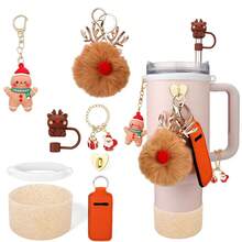 8 Stück Weihnachts-Becher-Zubehör für 40oz & 30oz Becher mit Henkel, inklusive Strohhalm-Aufsatz, Lippenstift-Halter, Becher-Manschette, Charm-Ornamente, Weihnachtsgeschenk