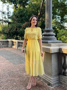RIVERA. PLAIN MIDI DRESS WOMEN'S FASHION SUMMER DIARY - 黃色 - 查看 10