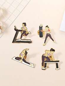 4 件装欧美创意健身女孩杠铃举重运动器材设计金属珐琅别针办公室配饰衬衫夹克珠宝圣诞节万圣节衣服别针趣味可爱教师礼物 - A - 查看 4