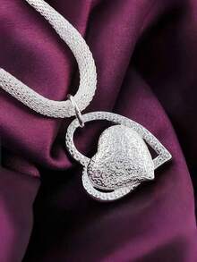 Bohemian-Style Necklace, 18-Inch  Heart Pendant, Elegant Women's Love Pendant, Luxury Gift Jewelry, Perfect For Gifting And Party Wear. - 銀色 - 查看 2