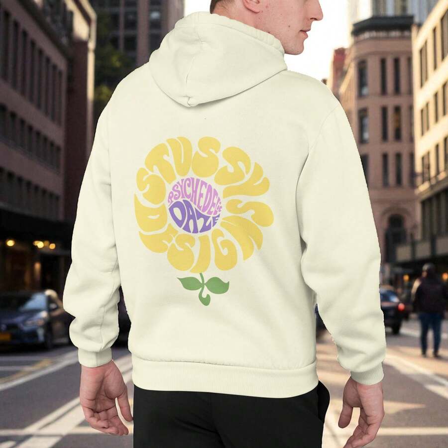 Sudadera Hoodie Stusy Designs Flor Amarilla Unisex con Capucha - Beis - Ver 1