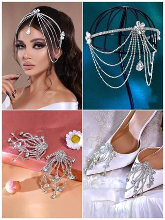 1 Set Sparkling Headband & Shoe Clips Set For Women, Bridal Headpiece, Rhinestone Decorated High Heels, Detachable, Suitable For Wedding, Party, Photography