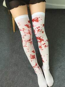 Halloween Cosplay Horror Atmosphere Decor Thigh High Socks, Makeup Party Costume Accessories Nurse Bloody Stockings, Zombie Bleeding Socks