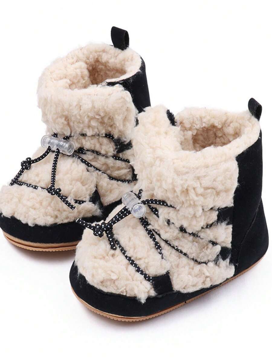 Newborn Girls Snow Boots Coral Fleece Winter Cute Ankle Boots Warm Baby Walking Shoes For Toddler Infant - 黑色 - 查看 1