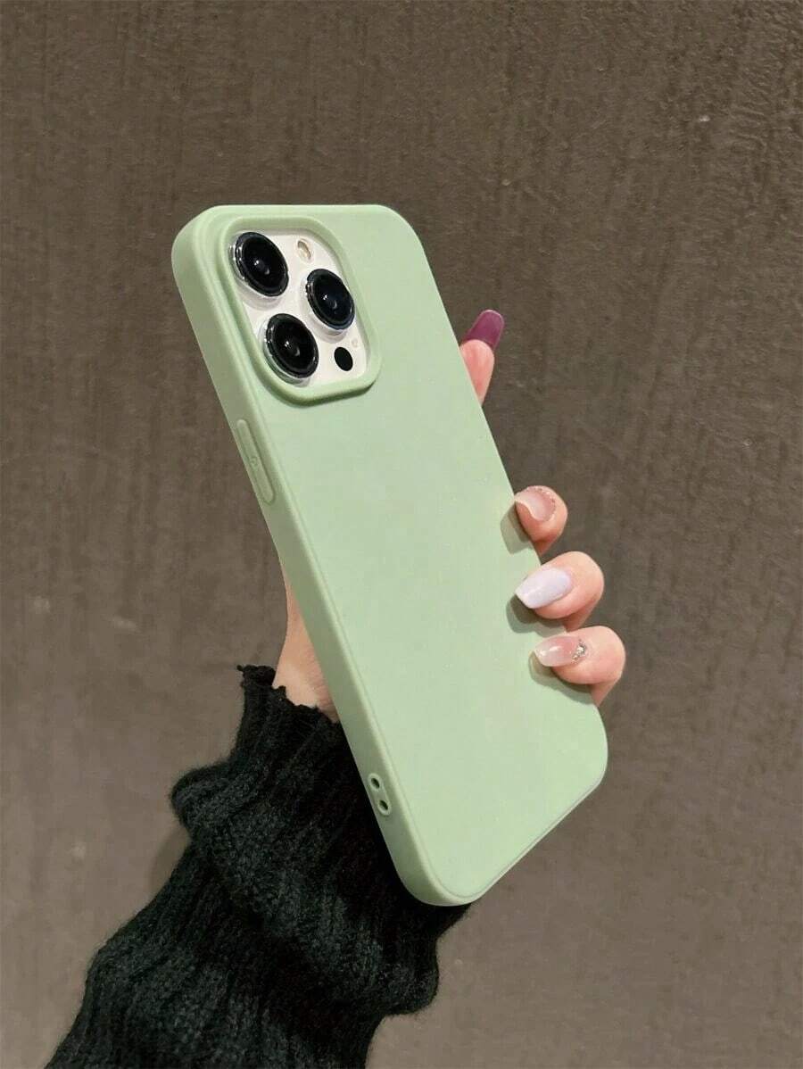 Minimalist Solid Color Large Hole Candy Phone Case, Matte Creative Shock-Resistant Phone Cover Compatible With Apple 11 12 13 14 15 16 Plus 13 Pro Max XR 16 14 Plus 14 Pro Max 13 Pro Mini, With Lanyard Waterproof Anti-Fall Scratch Resistant - 綠色 - 查看 1