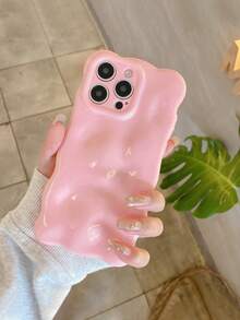 1pc Glossy Jelly Macaroon Squeeze Soft TPU Protective Phone Case With Cloud Wave Edge, Compatible With IPhone 17 Pro Max, 16, 16 Pro Max, 16 Pro, 16 Plus - Pink - View 10