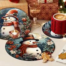 6pcs/Set Or 420pcs/70sets Winter Snowman & Berry Floral Print Drink Coasters, 10cm/2mm Thick Rubber Soft Bottom Round Absorbent Rubber Drink Coasters, Soft Rubber Backing, Decorative Coasters, Suitable For Cups, Home Kitchen Dining Table Decor, Kitchen Decor, Dining Table Decor - ZBD-263 - View 9