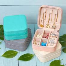 1 cutie organizator de bijuterii, cutie portabilă pentru depozitarea cerceilor, colierelor și inelelor, cutie mini compactă pentru bijuterii, suport pentru bijuterii din piele PU, cadou perfect pentru femei și fete, potrivit pentru cercei, inele, coliere, brățări, petrecere de nuntă