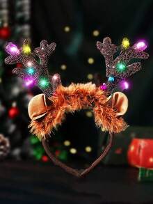 2pcs Christmas Atmosphere Night Light, LED Christmas Headband Atmosphere Night Light With Reindeer Antlers And Bells, Christmas Fairy, Holiday Decoration Lights For Christmas Party Decor, Birthday Party Decor, Outdoor Decor, Wedding Decor, Suitable For Christmas, Valentine's Day, Mother's Day, Father's Day, Can Be Used As Birthday Gift, Christmas Gift Christmas Decoration XMAS Decor Christmas Tree Gift Decor Thanksgiving Wedding Birthday Decorations For Gifts Garden Holiday Halloween Ornaments
