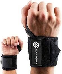 Sportisimo - Muñequeras para levantamiento de pesas - Par ajustable con reforzado - Soporte y estabilidad para muñeca en powerlifting y - Material resistente y duradero - 1 - Ver 6