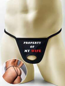 Men Sexy Sheer Breathable Letter Print Hollow Out Minimalist Open Crotch Briefs