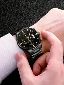 5pcs Men's Lightweight Stylish Wallet + Elegant Business Quartz Watch And Versatile Exquisite Jewelry Set, Gift Set For Father's Day, Anniversary, Birthday - Black Suit 3 - View 4