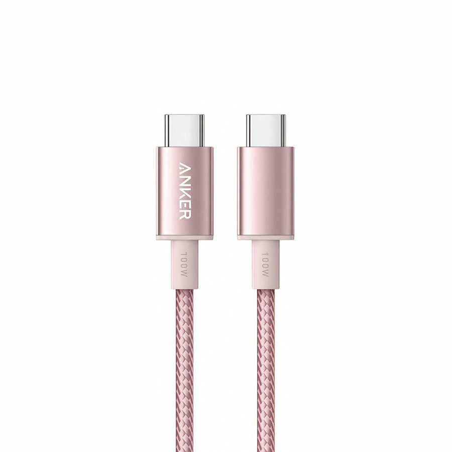 anker 100W USB-C 转 USB-C 编织数据线，PD 快速充电线，兼容 Apple、MacBook、iPad Pro、Galaxy、Dell、Nintendo Switch 等设备，粉色 - 粉色 - 查看 1