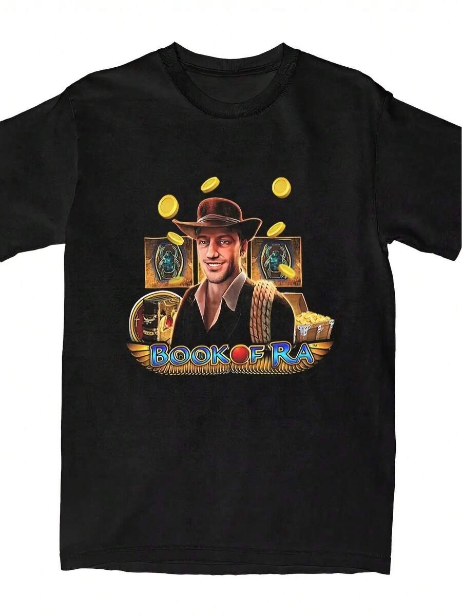 Camiseta gráfica vintage Book Of Ra - Camiseta casual negra de verano con patrón geométrico colorido, ajuste regular, cuello redondo, mangas cortas, adecuada para hombres y mujeres en todas las estaciones, camiseta vintage - Negro - Ver 1