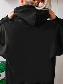 Women's Pullover, Hooded Sweatshirt Fall And Winter Clothing With Pockets, Machine Washable, Festive Event Clothing, Couples Clothing - màu đen - Xem 2
