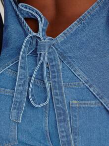 Womens Halter Denim Vest Tops Summer Open Back Y2K Going Out Tank Tops V Neck Button Down Jean Shirts - 淺藍色 - 查看 6